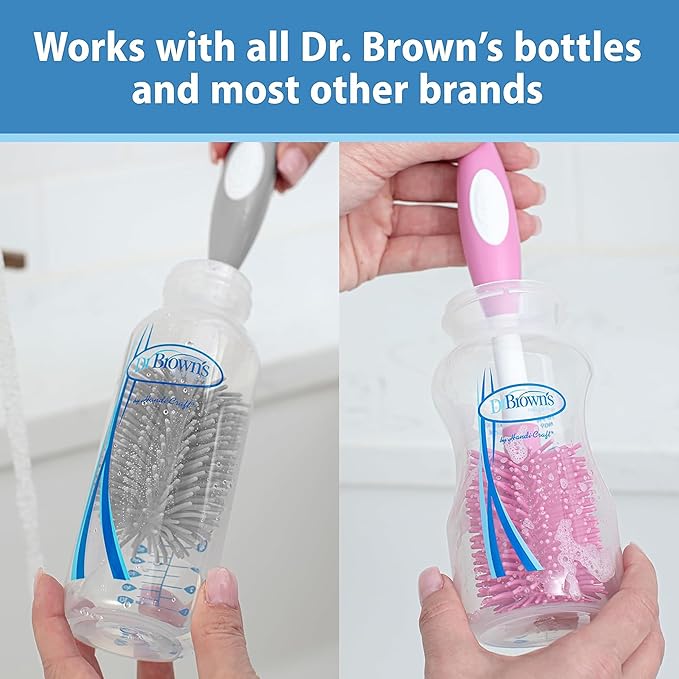 Dr. Brown's Soft Touch No Scratch Baby Bottle Cleaning Brush, Nipple Cleaner & Suction Cup Base for Easy Storage, BPA Free, Pink, 4 Pack