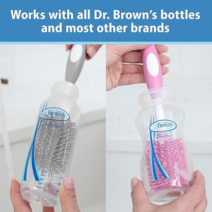 Dr. Brown's Soft Touch No Scratch Baby Bottle Cleaning Brush, Nipple Cleaner & Suction Cup Base for Easy Storage, BPA Free, Pink, 4 Pack