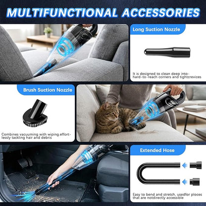 Handheld Vacuum Cordless, 15000Pa Powerful Car Vacuum Cleaner - 7800mAh Rechargeable Portable Mini Vacuum with 70000RPM Motor, 5 Nozzles, Low Noise, Washable Filter, for Car, Home, Office, Pet