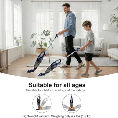 Corded Stick Vacuum Cleaner, 3-in-1 Detachable to Handheld with 180°Left-Right Steering, 14KPA Powerful Suction for Pet Hair on Hard Floors, HEPA Filter, Lightweight with 16.4ft Long Cord