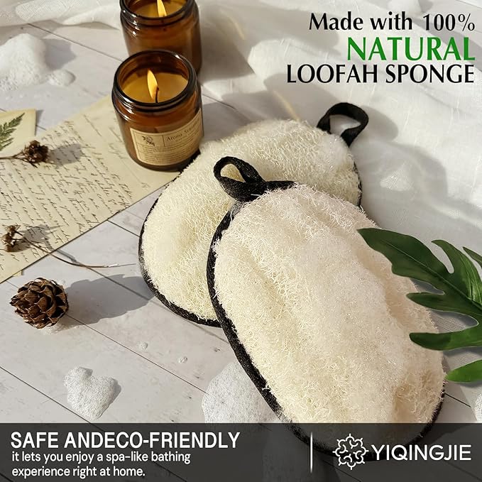 YIQINGJIE Natural Shower Loofah Sponge Exfoliating Body Scrubber，Natural Organic Beauty Exfoliating Loofah for Men and Women, Suitable for Cleansing Face Scrubber and Body Bath,Large Black(2 Pack)