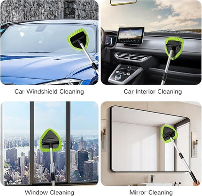 Qydipclin 7pcs Windshield Cleaner Tool Car Window Cleaning Wash Kit with 4 Reusable Microfiber Pads 1 Spray Bottle and Extendable Handle Auto Glass Wiper Kit, Green