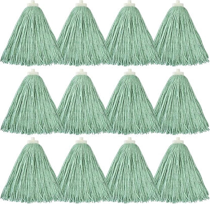 Matthew Cleaning Screw-on Heavy Duty Cotton Wet Mop Replacement Heads(Green, Medium,12 Pack) with 2 Pack Microfiber Cloth for Residential & Commercial Floor Cleaning Use- Fit Standard American Screw