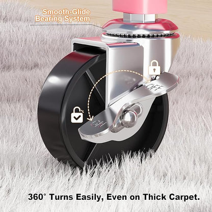 3 Tier Pink Rolling Cart with Lockable Wheels, Metal Utility Carts Organizer on Wheels for Kitchen, Nursery, Snack, Bedside Cart for Baby Essentials, Easy Assemble Mobile Storage Roller Trolley