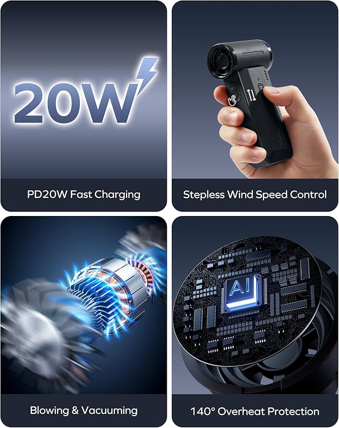 2-in-1 Electric Air Duster & Vacuum, 130,000 RPM Brushless Air Duster, 8KPA Car Vacuum 8000mAh Air Blower Wireless Handheld Vacuum for Car, Office and Home