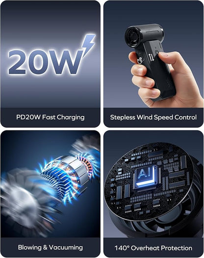 2-in-1 Electric Air Duster & Vacuum, 130,000 RPM Brushless Air Duster, 8KPA Car Vacuum 8000mAh Air Blower Wireless Handheld Vacuum for Car, Office and Home