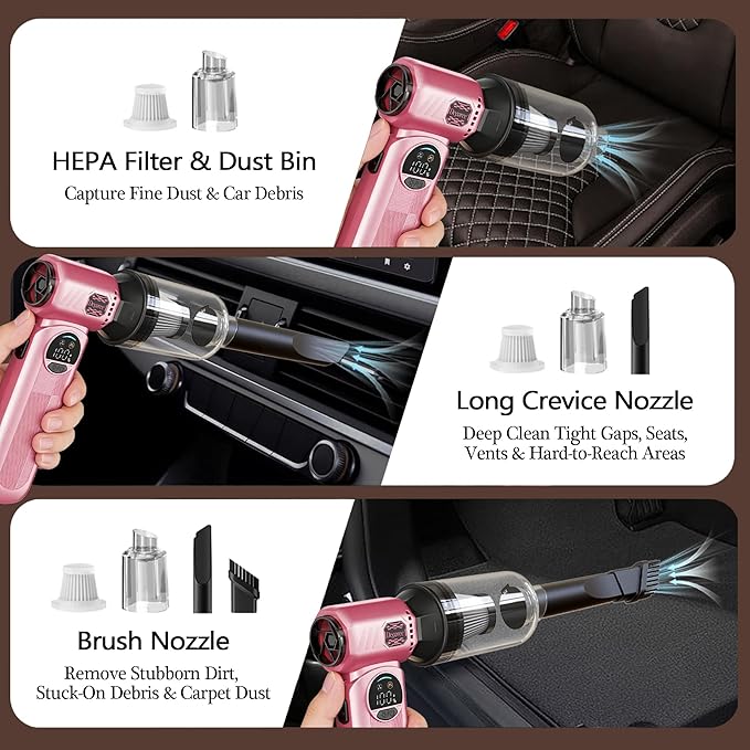 Electric Air Duster for PC Keyboard, Car & Home Cleaning, Powerful Cordless Air Blower with Vacuum Function, Infinite Speed Control, Fast Charging, Compact Rechargeable Dust Cleaner – Pink
