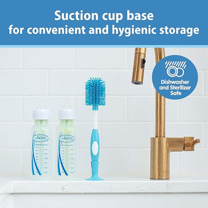 Dr. Brown's Soft Touch No Scratch Baby Bottle Cleaning Brush, Nipple Cleaner & Suction Cup Base for Easy Storage, BPA Free, Blue (Pack of 4)