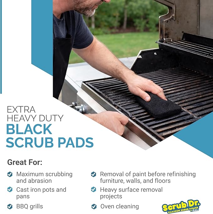 Tile Doctor High-Abrasion Extra Heavy-Duty Scrub Pads 48-Pack YL-F71L-VH3B, Gas Grill, Charcoal Grill, and Blackstone Griddle Scouring Pad, Ideal Dish Scrubber, Shower Scrubber, and Cleaning Sponge