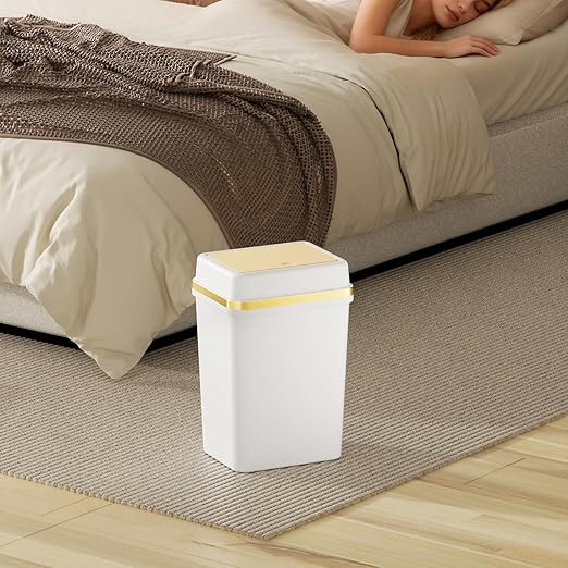 Bathroom Trash Can with Lid 4 Gallon White Trash Can with Press Top Lid Bedroom Trash Can Small Garbage Can with 150 Counts Trash Bags for Small Bathroom Bedroom Office