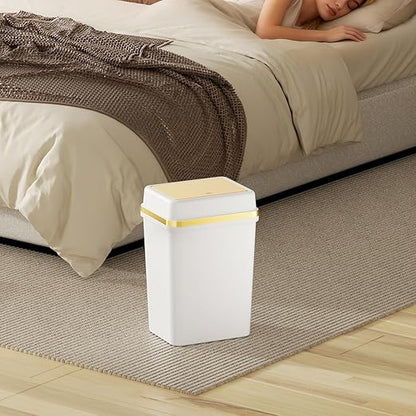 3 Pack Bathroom Trash Can with Lid 4 Gallon Small Trash Can with Press Top Lid White and Gold Bathroom Garbage Can with 150 Counts Trash Bags for Kitchen Bedroom Office