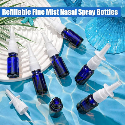 20 Pcs Nasal Spray Bottle, 10ML/0.35OZ 12 Pcs Glass Bule Refillable Empty Nasal Spray Bottles with 4 Funnels and 4 Labels