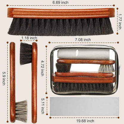 4Pcs Shoe Brush, Premium Horse Hair Brush for Leather, Professional Shoe Polish Brush, Long-lasting Shoe Cleaning Brush, 100 Percent Horsehair Shoe Brush Shine Kit for Cleaning and Polishing