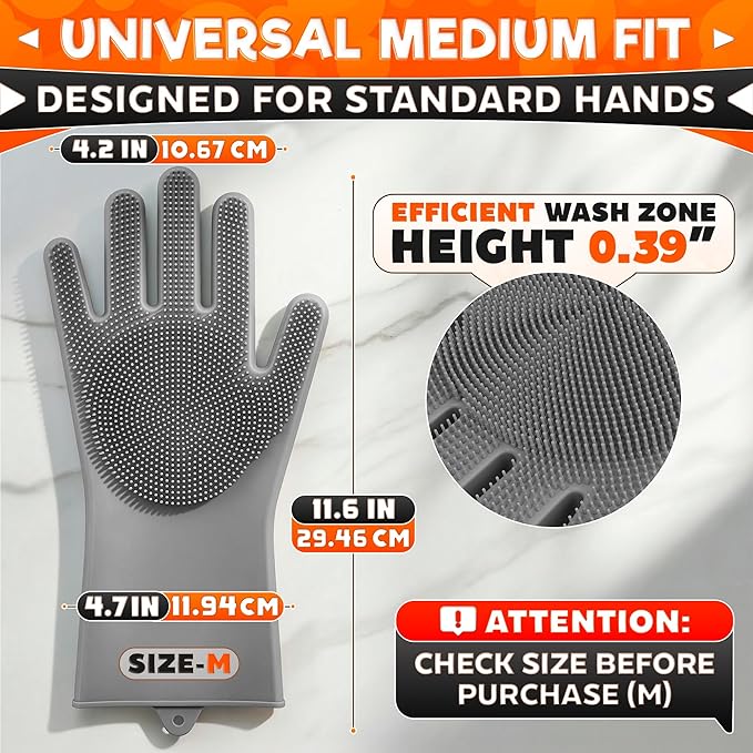 ALPENKOK Silicone Dishwashing Gloves with Scrubber – Non-Slip Silicone Gloves wor Washing Dishes | Household Use