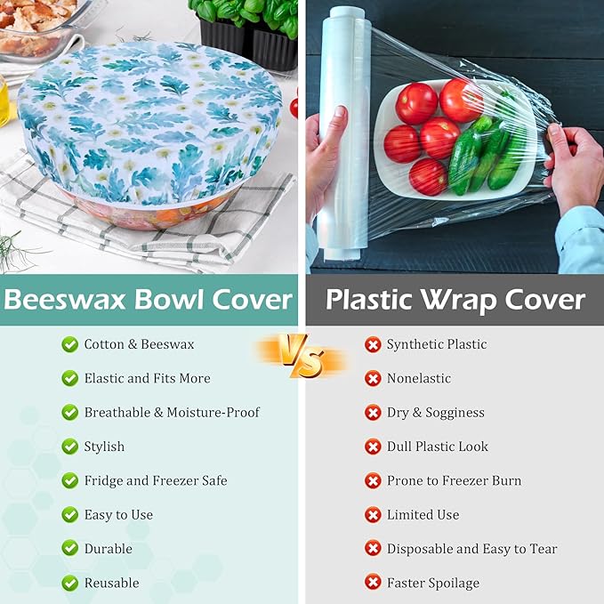 5-Size Reusable Beeswax Bowl Covers for Bread Proofing, Cotton Cloth Flexible Beeswax Wraps for Food Storage(Lilacs)