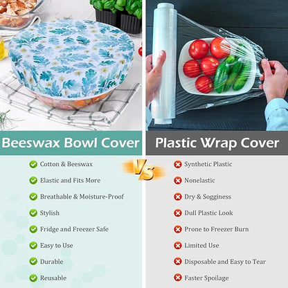 5-Size Reusable Beeswax Bowl Covers for Bread Proofing, Cotton Cloth Flexible Beeswax Wraps for Food Storage(Lilacs)