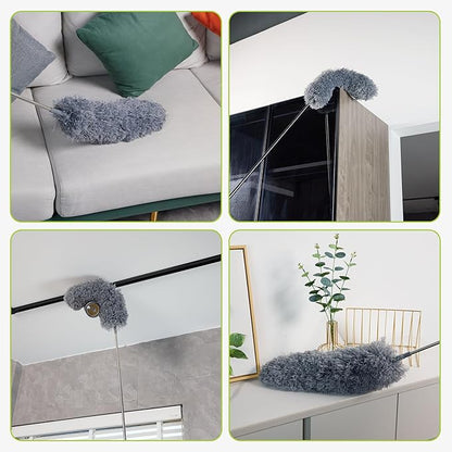 IVYROLL Duster with Extension Pole for Cleaning (2 Microfiber Heads Kit), 100" Long Feather Duster for High Ceilings with Washable Head, Cleaning Supplies for Housekeeping, Ceiling Fan, Furniture