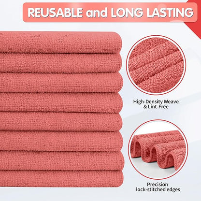 FIXSMITH Red Microfiber Cleaning Cloth -Pack of 12, Highly Absorbent Cleaning Rags, 16"X12" All Purpose Cleaning Towels for Housekeeping, Kitchen, Car, Lint Free and Reusable Microfiber Towels
