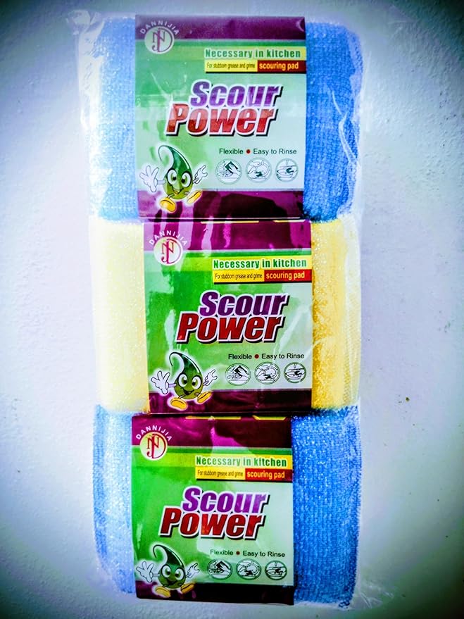 Scour Power Heavy Duty Scouring Pads - 12 Count (3 Packs of 4) - Durable Silver Thread Mesh Scrubbers