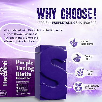 Herbishh Shampoo Bar for Hair Growth – Strengthening & Nourishing, Solid Soap for Thinning Hair, Paraben-Free & Sulfate-Free, 3.53 oz (Purple Shampoo, Pack of 1)