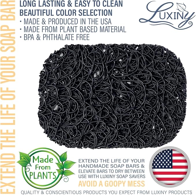 Soap Savers for Bar Soap, American Made by Luxiny, Lifts Soap in Soap Dishes & Shower Soap Holders - Handmade Soap Lasts Longer -Made from Plant Base Materials (Black Onyx, 2 Pk)