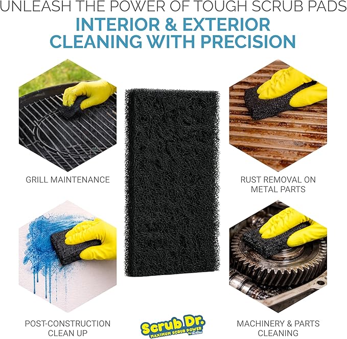 Tile Doctor High-Abrasion Extra Heavy-Duty Scrub Pads 12-Pack 7E-N556-IFSL, Gas Grill, Charcoal Grill, and Blackstone Griddle Scouring Pad, Ideal Dish Scrubber, Shower Scrubber, and Cleaning Sponge