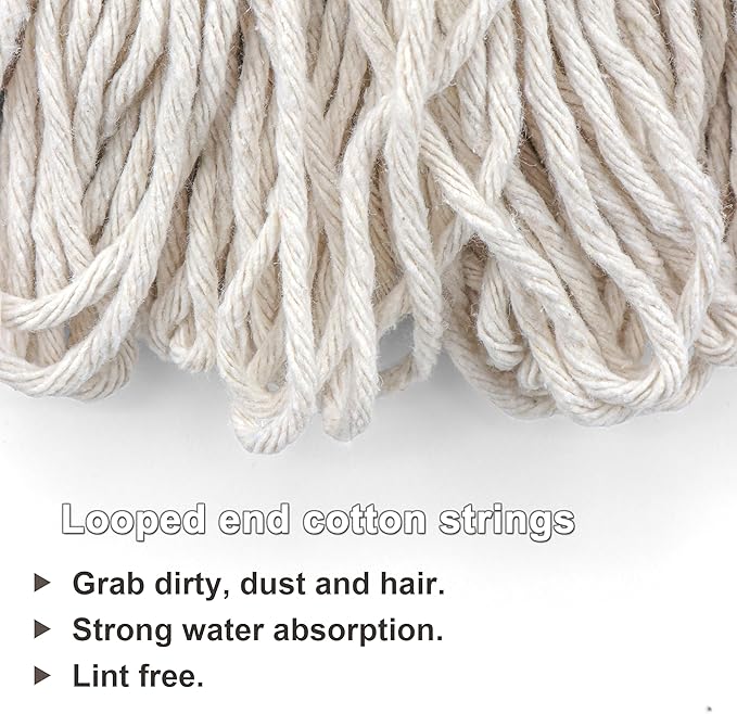 EaseYourDay Cotton String Screw on Mop Replacement Head Compatible with All Standard US Threading Pole (6 Cotton mop Heads)