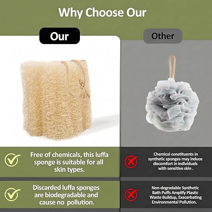 4 Pack HungkaTurn Natural Egyptian Loofah Body Scrubber, 100% Organic Luffa Exfoliating Sponge for Men&Women, Gentle Skin Cleansing Shower Scrubber for Radiant Smooth Skin, Large Spa-Grade Body Loofa.