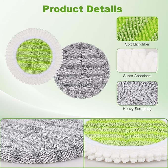 6.3 inch Electric Mop Pads Replacement for Vmai Alfabot Qimedo Idoo Eous Bi-ssell Electric Spin Mop: Round Spinwave Spin Wave Mop Pad, Microfiber Soft Scrubber Mop Pads for Floor Cleaning (4 Pack)