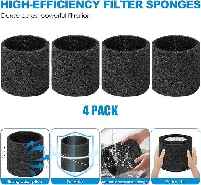 90398 Shop Vac Filters Replacement for Shop Vac Type AA Cartridge Filter,Fit for Shop Vac 90398/118692, 9039800, 9039833 Wet/Dry Vacuum Cleaner (2 Filters+ 4 Foam Sleeves) ﻿