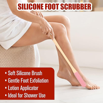 2 Pack Toe Cleaning Brush - Long Handled Portable Silicone Gap Brushes, Soft Rubber Exfoliating Foot Scrubber for Bath Shower, Crevice Gentle Cleaner for Seniors Elderly Men & Women Feet Scrub, Pink