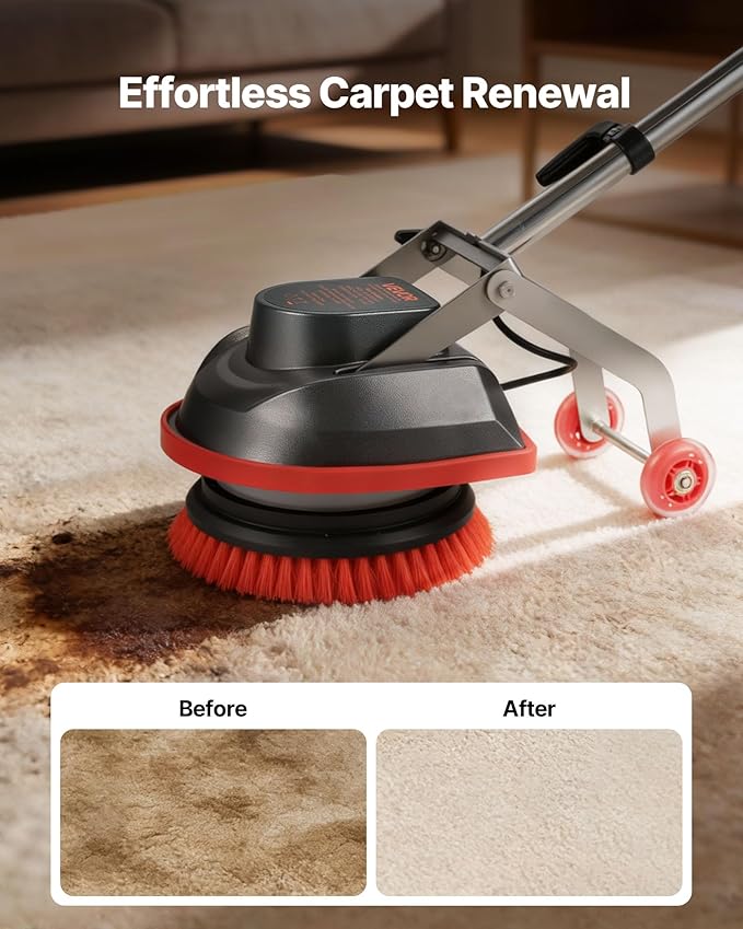 VEVOR Commercial Floor Scrubber Machine, Heavy Duty Floor Cleaner Polisher with 2 Wheels, Professional Electric Carpet Buffer, Max 1900 RPM, 43 FT Cord, 3 Pads & 3 Brushes - All Floor Surfaces