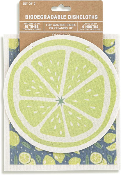 DEMDACO Reusable Biodegradable Kitchen Cleaning Dish Cloth from Design Serving Collection 6 x 7 Inch Cotton Blend Lime Assorted Set of 2