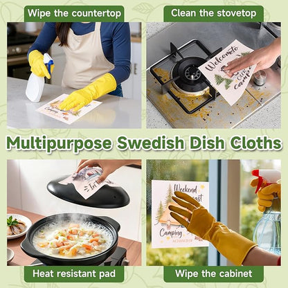 Polly Online Swedish Dishcloths for Kitchen,6 Pack Cloth Paper Towels Reusable Washable,Super Absorbent Dish Towels,No Odor,Biodegradable,Camping Design