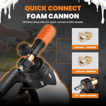 maXpeedingrods Foam Cannon for Pressure Washer, 1300ML Wide Mouth Quick Release Car Wash Foam Gun with Adjustable Soap Cannon & Thick Snow Foam, 1/4'' Quick Connector, with 2 Orifice Nozzle (White)
