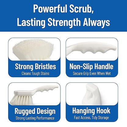 SPARTA Flo-Pac 8" Utility Scrub Brush with 2" Nylon Bristles, Plastic Pistol Grip Handle, Commercial Handheld Cleaning Brush, White (Pack of 12)