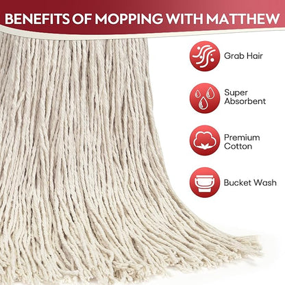 Matthew Cleaning 24oz 3Pack Cotton Floor Mop,Cotton Looped-Open String Heavy Duty String Refills, Universal Headband Blend Material,Mop Head Replacement for Home, Industrial and Commercial Use(White)