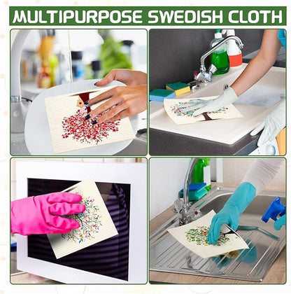 Vesici 8 Pcs Kitchen Dishcloths, Mixed Trees Owls Washable Reusable Sponge Cloths, Absorbent Dish Cloth, Washable Cleaning Wipes for Kitchen Dishes Bar Countertops