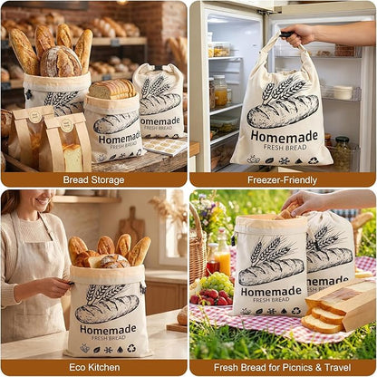 MASSUGAR 2 Pack Beeswax Bread Bags with 20 Paper Bread Bags for Sourdough Homemade Bread, XL Cotton Lining Sourdough Reusable Natural Beeswax Bread Storage Bag, Freezer-Friendly Freshness Preservation