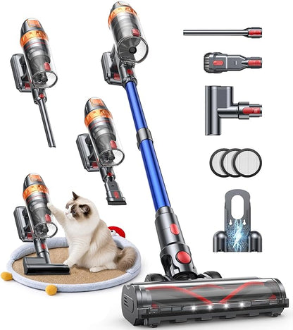 Cordless Vacuum Cleaner, 650W 55KPA 70Min with Extra Mattress Cleaning Tool, Stick Vacuum Cleaners for Home, Self-Standing, Wall Mount Charging, Stick Cordless Vacuum for Floor Pet Hair Carpet