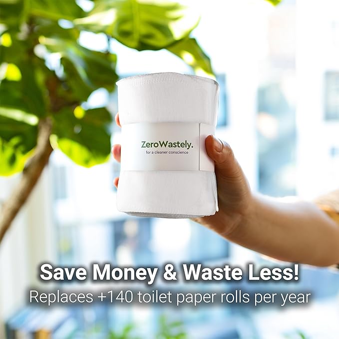 ZeroWastely 24 Reusable Toilet Paper Washable Roll - Bidet Towels Washable Toilet Paper - Cut Back & Waste Less with our Colored Super Soft, Absorbent & Re-Rollable Cloth Wipes - White Edition