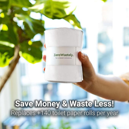 ZeroWastely 24 Reusable Toilet Paper Washable Roll - Bidet Towels Washable Toilet Paper - Cut Back & Waste Less with our Colored Super Soft, Absorbent & Re-Rollable Cloth Wipes - White Edition