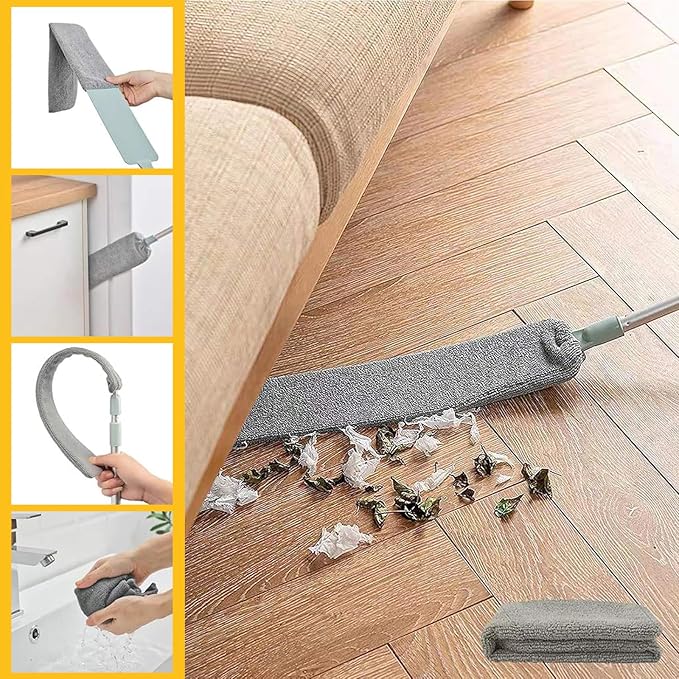 2025 Upgrade Retractable Gap Dust Cleaning Artifact |Extendable Duster Cleaning Tool for Hard-to-Reach Areas |Reusable Washable Dusting Wand for Home,Ceiling,Blinds,Under Furniture (Light Blue, 3 PCS)