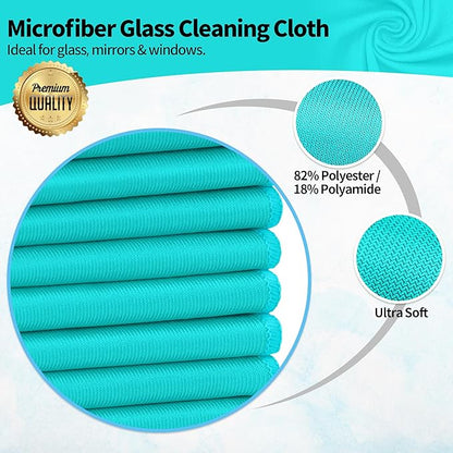 Microfiber Cleaning Cloth, 12 Pack Window Glasses Cleaning Cloth, Reusable Lint-Free Streak Free Polishing Cloth Wipes for Stainless Steel, Eyeglass, Mirror, Screen & Lense, Turquoise