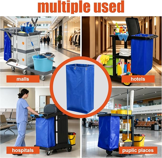 Replacement Janitorial Cleaning Cart Bag: Commercial Products 23 Gallon Industrial Janitorial Vinyl Cart Bag with 6 Brass Grommets - Size 16 x 11 x 27inches (Blue)