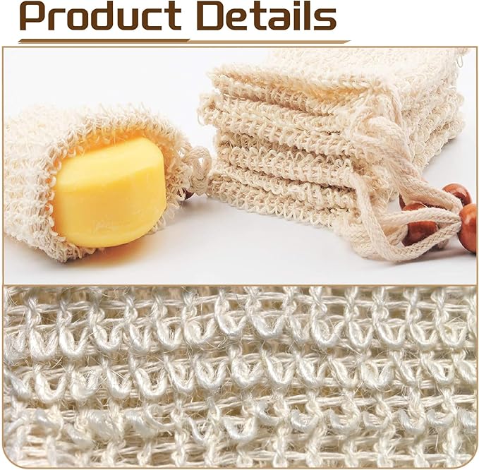 10 Pack Sisal Soap Saver Bags - Exfoliating Foaming Mesh Bar Soap Pouch with Drawstring, Reusable Shower & Bath Body Scrubber, Fast Drying