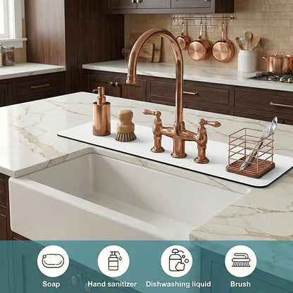 Customizable Faucet Mat for Kitchen Sink: 33"Lx5.5"W Long Absorbent Edge Protector & Splash Guard for Large Double bowl Sink- Cut to Fit 2, 3, 4 Holes Faucet & Irregular Sink with Soap Dispenser