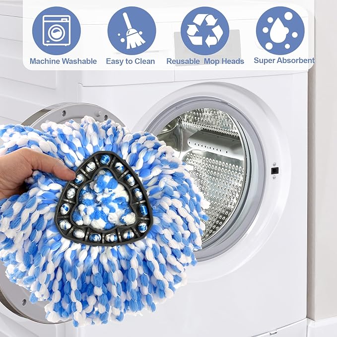 Mop Head Replacement Set for O Ceda 2-Tank Spin Mop, 4 Pack Washable Microfiber Refills + 1 Mop Base Cover, Reinforced Lock Design, Durable & Reusable