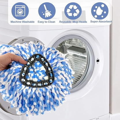 Mop Head Replacement Set for O Ceda 2-Tank Spin Mop, 4 Pack Washable Microfiber Refills + 1 Mop Base Cover, Reinforced Lock Design, Durable & Reusable