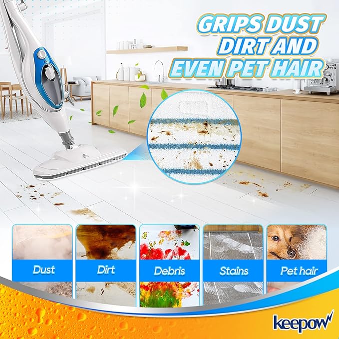 KEEPOW Steam Cleaner Accessories Compatible with PurSteam Steam Mop Cleaner - Washable Microfiber Pads for Hardwood Floor Cleaning, Universal Microfiber Cloths (6 Pack)